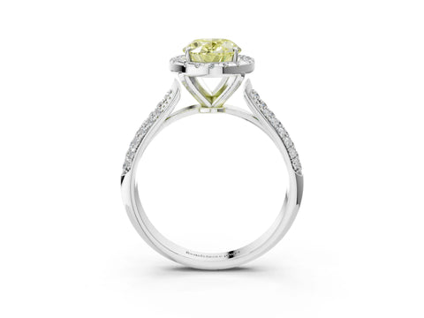 White gold Fancy Yellow Oval Cut Halo Diamond Ring with Pavé Band_27