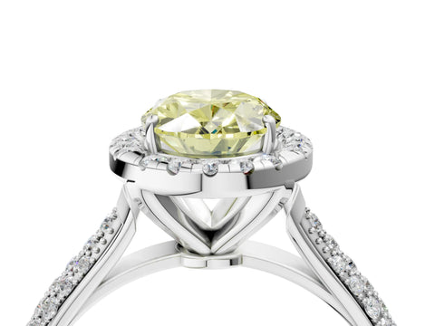 White gold Fancy Yellow Oval Cut Halo Diamond Ring with Pavé Band_28