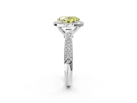 White gold Fancy Yellow Oval Cut Halo Diamond Ring with Pavé Band_2