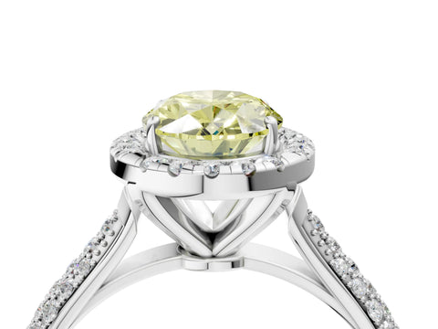 White gold Fancy Yellow Oval Cut Halo Diamond Ring with Pavé Band_4