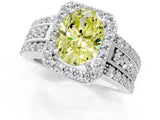 White gold Fancy Yellow Oval Cut Halo Diamond Ring with Round  Split Shank and Prong Setting_109