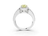 White gold Fancy Yellow Oval Cut Halo Diamond Ring with Round  Split Shank and Prong Setting_114
