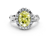 White gold Fancy Yellow Oval  Cut Halo Diamond Ring with Scrollwork Band and Four-Prong Setting_116