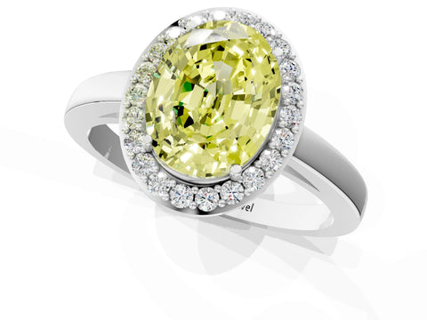 White gold Fancy Yellow Oval Cut Halo Diamond Ring with Solitaire Band and Prong Setting_1