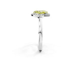 White gold Fancy Yellow Oval Cut Halo Diamond Ring with Solitaire Band and Prong Setting_2