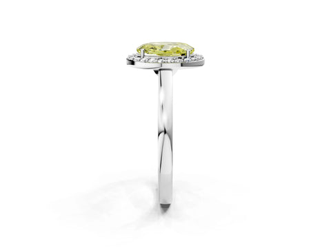 White gold Fancy Yellow Oval Cut Halo Diamond Ring with Solitaire Band and Prong Setting_2