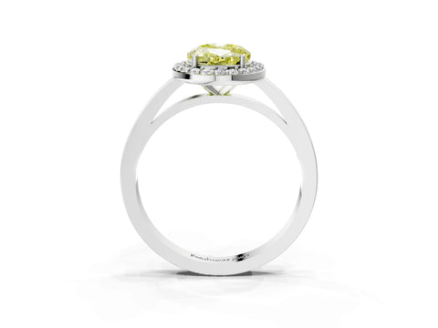 White gold Fancy Yellow Oval Cut Halo Diamond Ring with Solitaire Band and Prong Setting_3