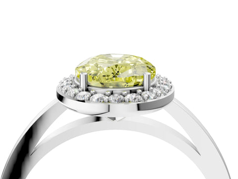 White gold Fancy Yellow Oval Cut Halo Diamond Ring with Solitaire Band and Prong Setting_4