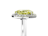 White gold Fancy Yellow Oval Cut Halo Diamond Ring with Solitaire Band and Prong Setting_5