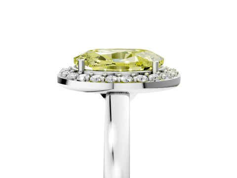 White gold Fancy Yellow Oval Cut Halo Diamond Ring with Solitaire Band and Prong Setting_5