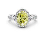 White gold Fancy Yellow Oval Cut Halo Diamond Solitaire with Filigree Band and Four-Prong Setting_12