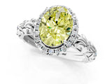 White gold Fancy Yellow Oval Cut Halo Diamond Solitaire with Filigree Band and Four-Prong Setting_13