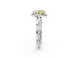 White gold Fancy Yellow Oval Cut Halo Diamond Solitaire with Filigree Band and Four-Prong Setting_14