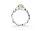White gold Fancy Yellow Oval Cut Halo Diamond Solitaire with Filigree Band and Four-Prong Setting_15
