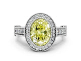 White gold Fancy Yellow Oval Cut Halo Diamond Split Shank Pave Ring