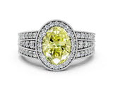 White gold Fancy Yellow Oval Cut Halo Diamond Split Shank Ring with Prong Setting