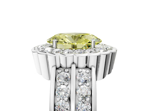 White gold Fancy Yellow Oval Cut Halo Diamond Split Shank Ring with Scalloped Prong Setting_11