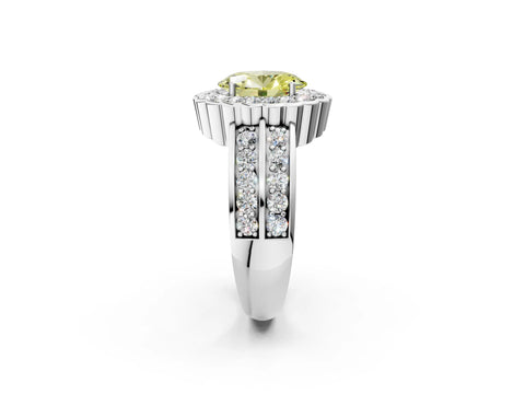 White gold Fancy Yellow Oval Cut Halo Diamond Split Shank Ring with Scalloped Prong Setting_14