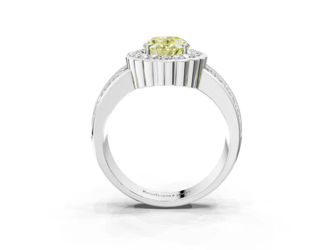 White gold Fancy Yellow Oval Cut Halo Diamond Split Shank Ring with Scalloped Prong Setting_15