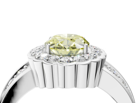 White gold Fancy Yellow Oval Cut Halo Diamond Split Shank Ring with Scalloped Prong Setting_16