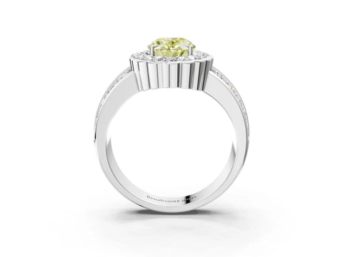 White gold Fancy Yellow Oval Cut Halo Diamond Split Shank Ring with Scalloped Prong Setting_3