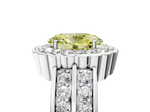 White gold Fancy Yellow Oval Cut Halo Diamond Split Shank Ring with Scalloped Prong Setting_5