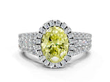 White gold Fancy Yellow Oval Cut Halo Pavé Diamond Engagement Ring with Split Shank and Four-Prong Setting_3