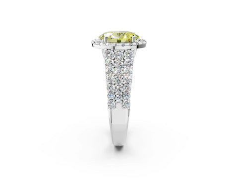 White gold Fancy Yellow Oval Cut Halo Pavé Diamond Engagement Ring with Split Shank and Four-Prong Setting_5