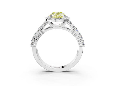 White gold Fancy Yellow Oval Cut Halo Pavé Diamond Engagement Ring with Split Shank and Four-Prong Setting_6