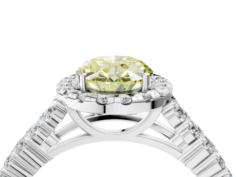 White gold Fancy Yellow Oval Cut Halo Pavé Diamond Engagement Ring with Split Shank and Four-Prong Setting_7