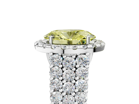 White gold Fancy Yellow Oval Cut Halo Pavé Diamond Engagement Ring with Split Shank and Four-Prong Setting_8
