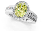 White gold Fancy Yellow Oval  Cut Halo Pave Band Four-Prong Ring_50
