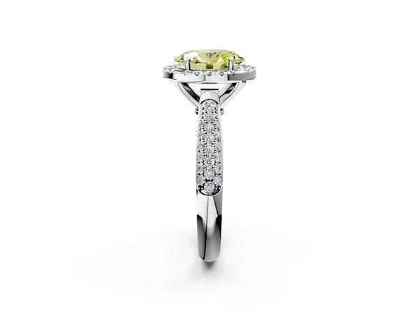 White gold Fancy Yellow Oval  Cut Halo Pave Band Four-Prong Setting Ring