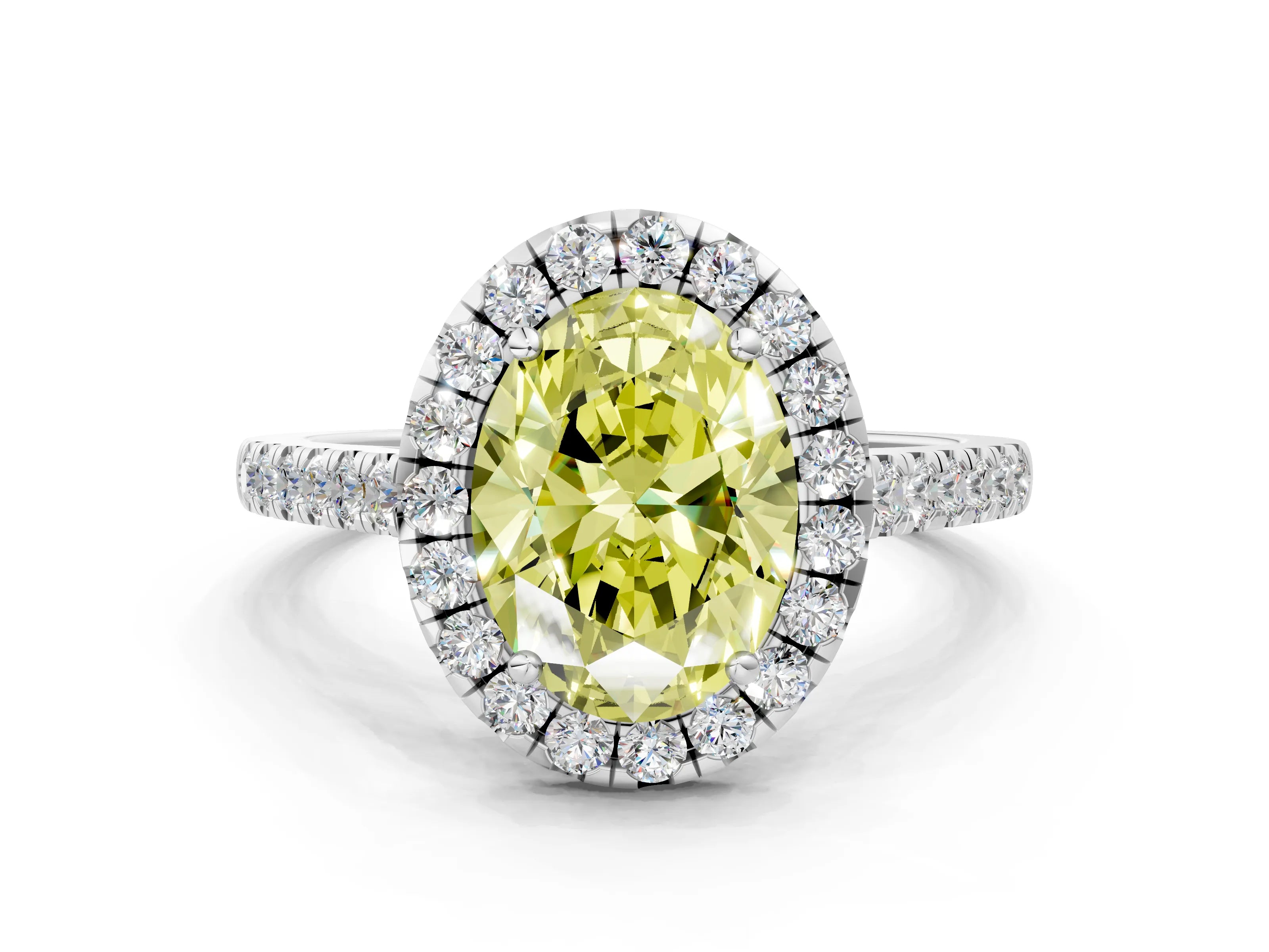White gold Fancy Yellow Oval Cut Halo Pave Diamond Engagement Ring with Four-Prong Setting_12