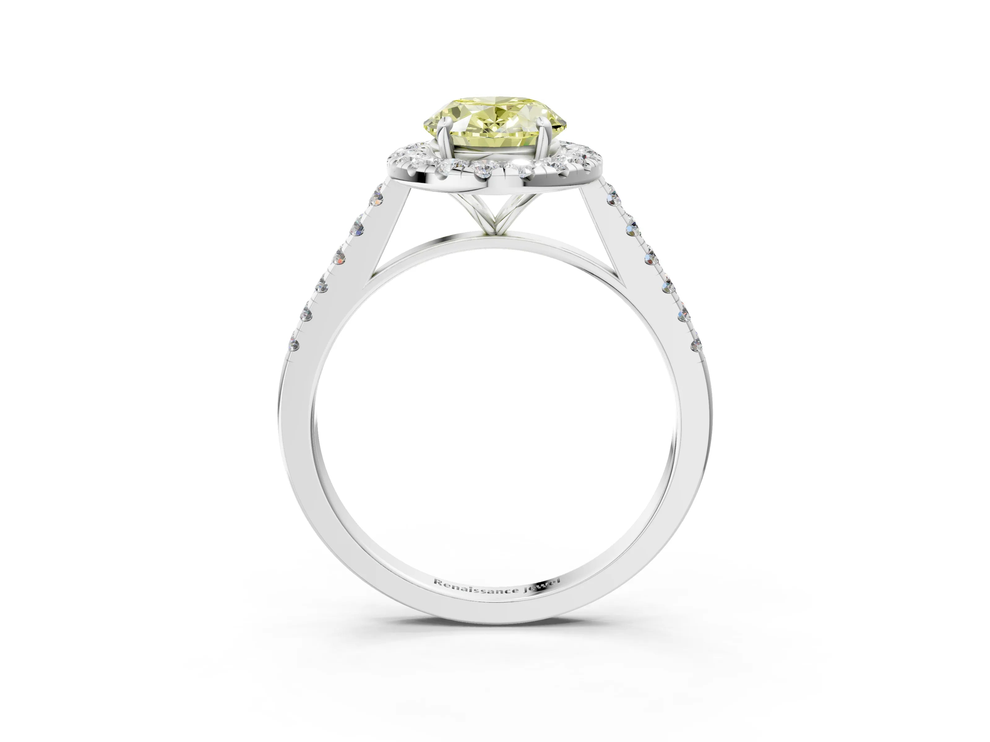 White gold Fancy Yellow Oval Cut Halo Pave Diamond Engagement Ring with Four-Prong Setting_15