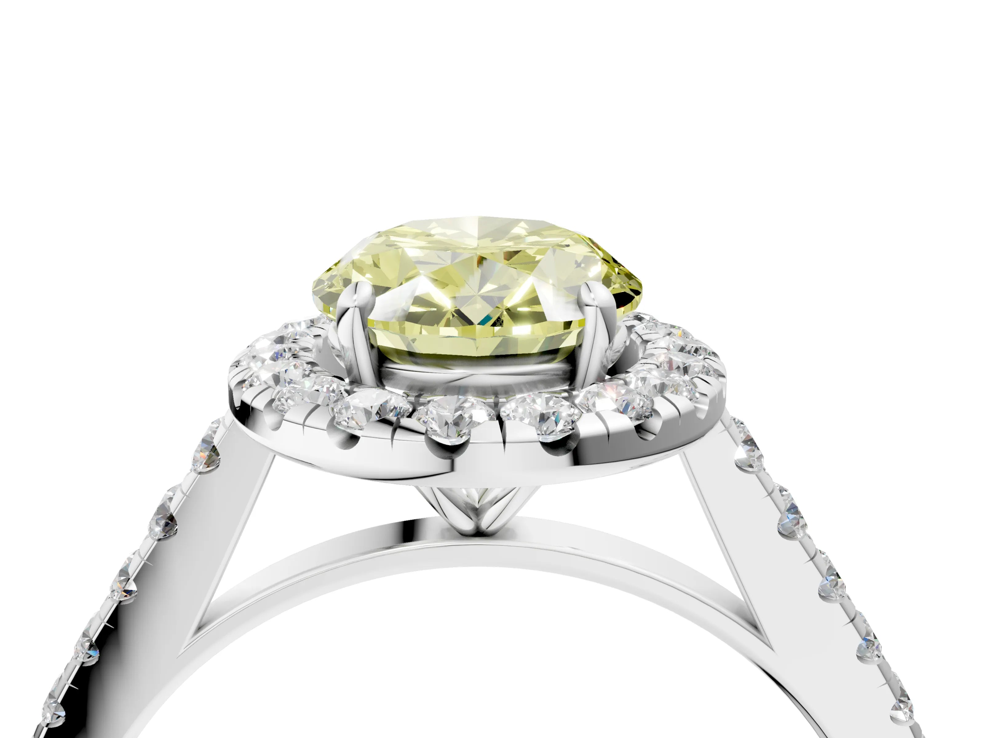 White gold Fancy Yellow Oval Cut Halo Pave Diamond Engagement Ring with Four-Prong Setting_16