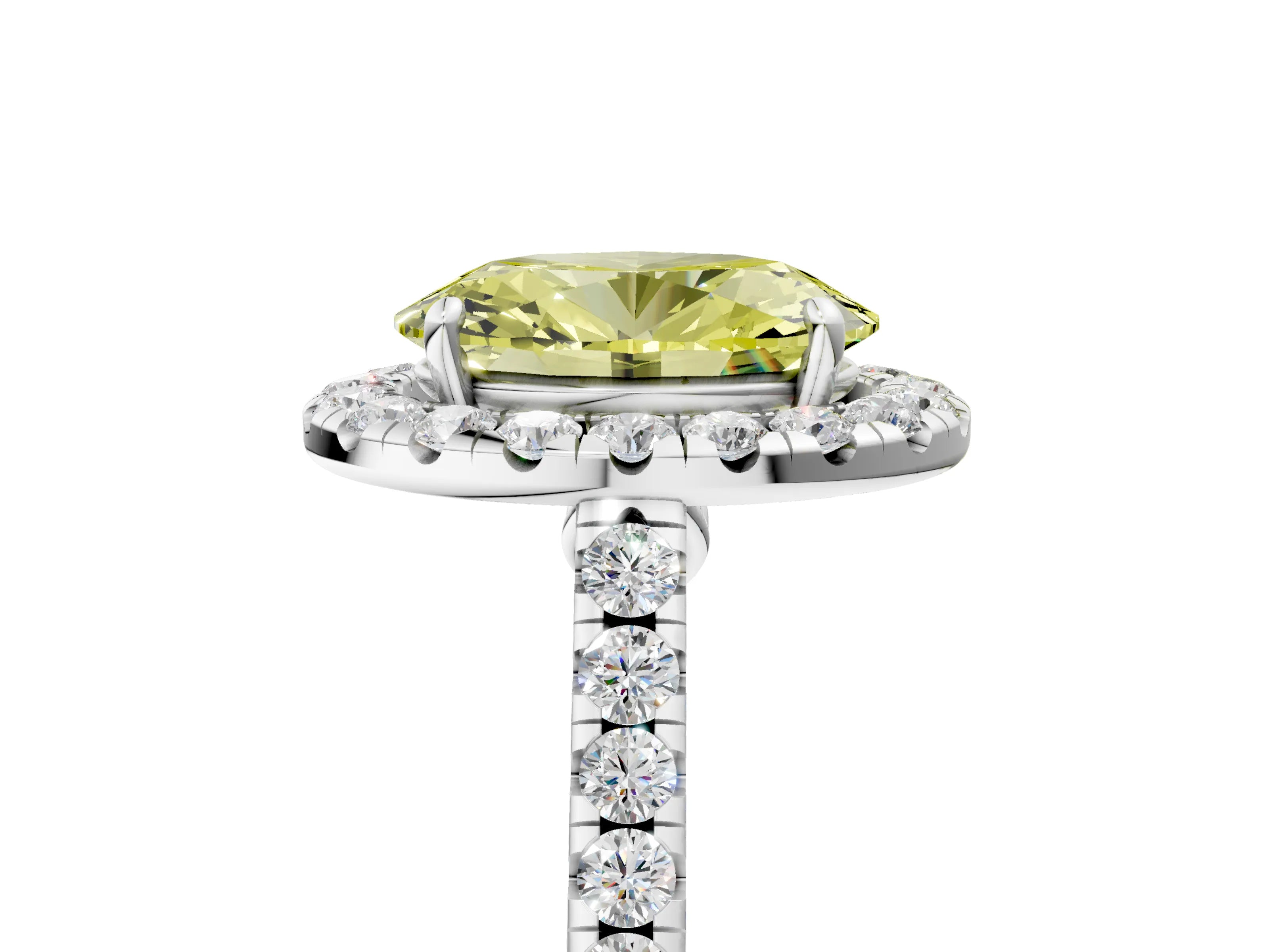 White gold Fancy Yellow Oval Cut Halo Pave Diamond Engagement Ring with Four-Prong Setting_17