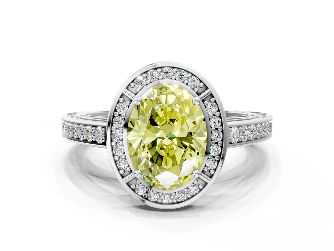 White gold Fancy Yellow Oval  Cut Halo Pave Split Shank Prong Setting Ring_32