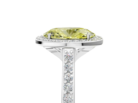White gold Fancy Yellow Oval Cut Halo Round Diamond Pavé Band with Four-Prong Setting_20