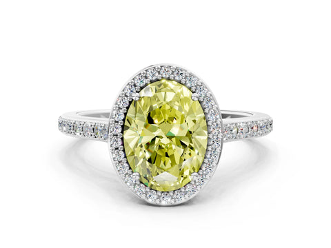 White gold Fancy Yellow Oval Cut Halo Round Diamond Pavé Band with Four-Prong Setting_27