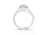 White gold Fancy Yellow Oval Cut Halo Round Diamond Pavé Band with Four-Prong Setting_30
