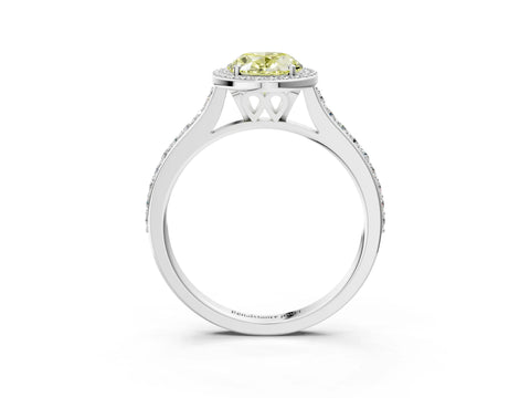 White gold Fancy Yellow Oval Cut Halo Round Diamond Pavé Band with Four-Prong Setting_30