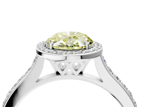 White gold Fancy Yellow Oval Cut Halo Round Diamond Pavé Band with Four-Prong Setting_31