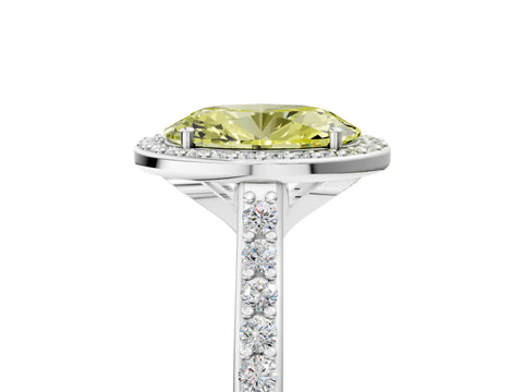 White gold Fancy Yellow Oval Cut Halo Round Diamond Pavé Band with Four-Prong Setting_32