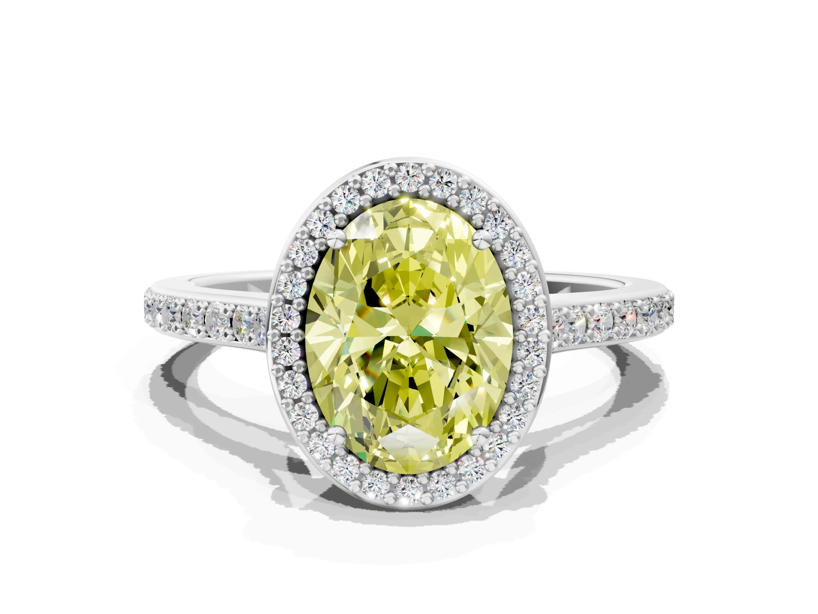 White gold Fancy Yellow Oval Cut Halo Round Diamond Pavé Band with Four-Prong Setting_39