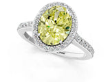White gold Fancy Yellow Oval Cut Halo Round Diamond Pavé Band with Four-Prong Setting_40