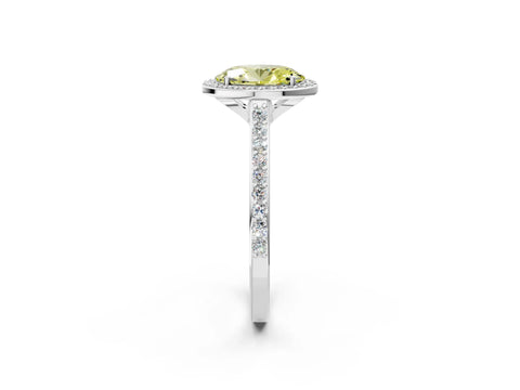 White gold Fancy Yellow Oval Cut Halo Round Diamond Pavé Band with Four-Prong Setting_41