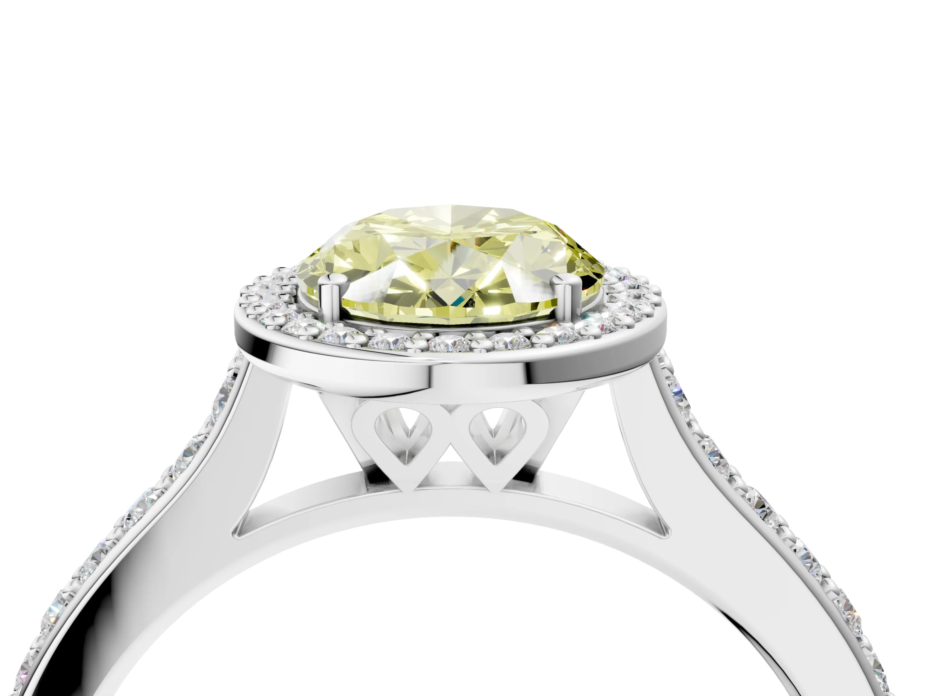 White gold Fancy Yellow Oval Cut Halo Round Diamond Pavé Band with Four-Prong Setting_43