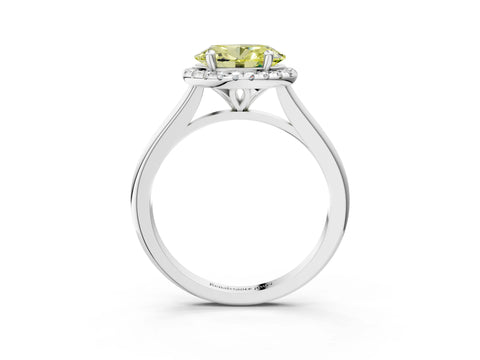 White gold Fancy Yellow Oval Cut Halo Round Diamond Solitaire Engagement Ring with Pave Band and Four-Prong Setting_27