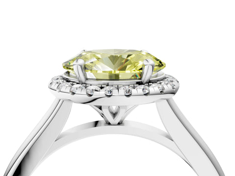White gold Fancy Yellow Oval Cut Halo Round Diamond Solitaire Engagement Ring with Pave Band and Four-Prong Setting_28